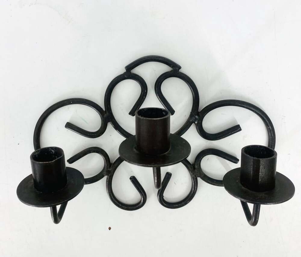 Vintage Black Metal 3 Candle Wall Sconce Scrollwork Whimsigoth Gothic Witchy